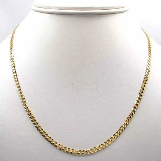 18K Solid Gold Cuban Link Chain Necklace Men Women 2.5mm 30"