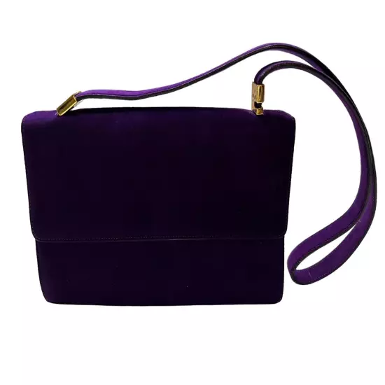 St. John Italy Purple Suede Shoulder Bag Evening Bag Vintage Gold Accents New