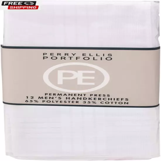 12 Pack Handkerchief (Permanent Press White with Satin Cord, 16" X 16")