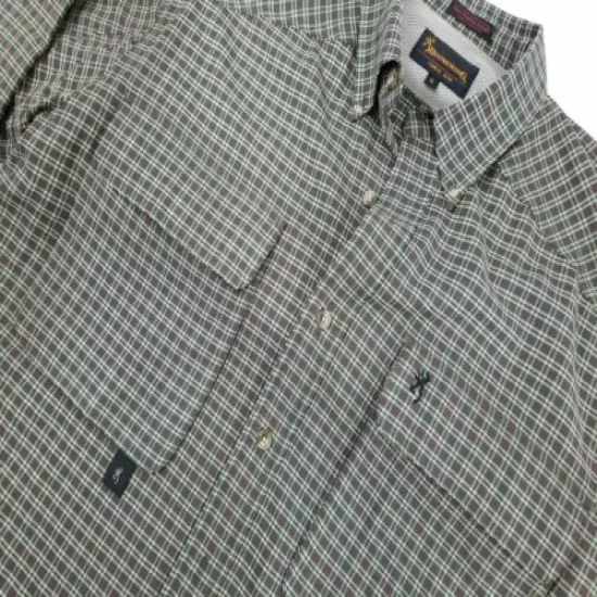 Mens BROWNING Brown Plaid RBO Travel Gear Vented Long Sleeve XL Button