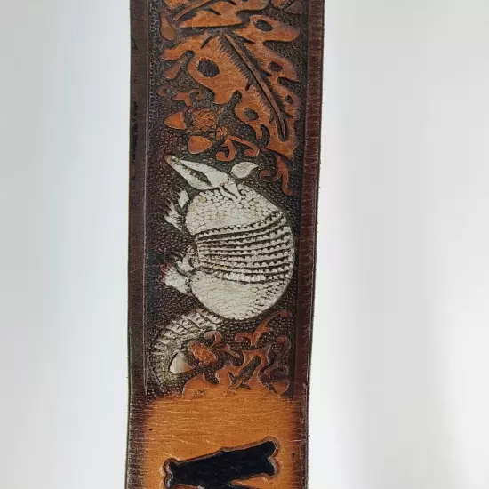 Hand Painted Leather Belt With Armadillos And Personalized Walter On Rear