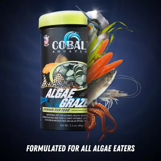 Cobalt Algae Grazer Fish Flakes with Probiotics for All Tropical Aquarium Fis...