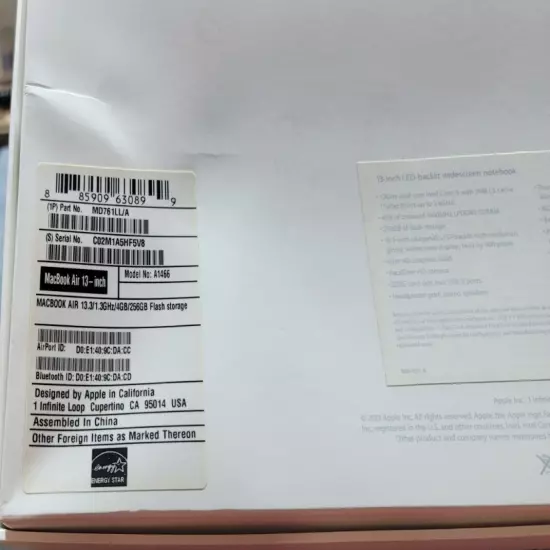 MacBook Air A1466 Silver 13inch BOX ONLY