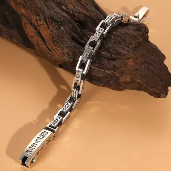 8MM Solid 925 Sterling Silver Rectangle Chain Bracelet 7" Men Fashion Retro Link