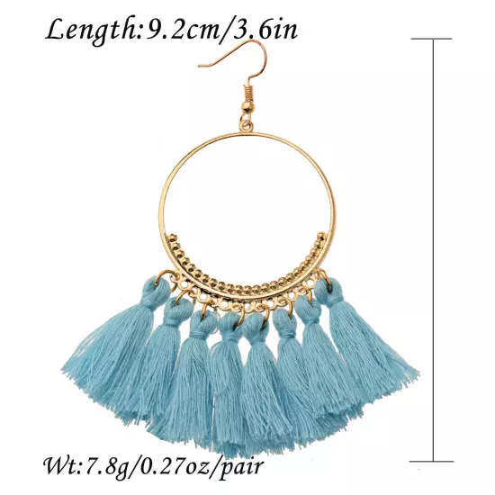 Fashion Women Bohemian Earrings Long Tassel Fringe Drop Dangle Ear Stud Jewelry