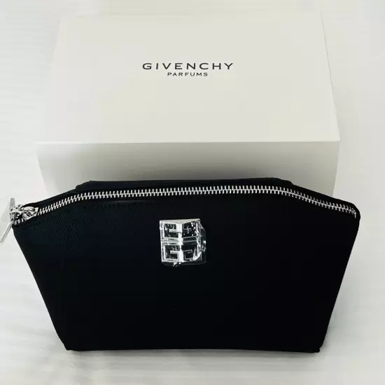 Authentic Givenchy Zipacross Black Cosmetic Makeup Bag Pouch Silvertone Hardware