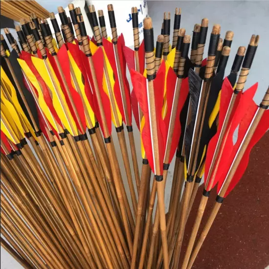 50pcs 50-55lbs Archery Self Nocks Shaft Traditional Longbow Bamboo Arrow Hunting