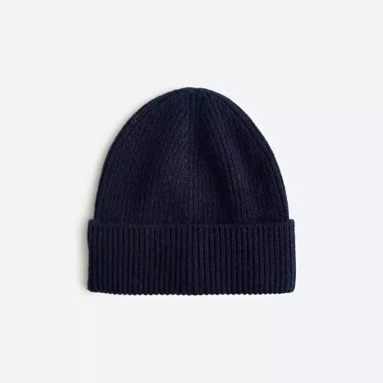 J. CREW 100% Cashmere Ribbed Beanie Hat, Navy, Men/Women