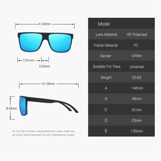 Square Polarized Sunglasses for Men Women Sport Driving Outdoor Sunglasses UV400