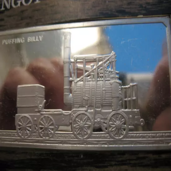 2 .OZ SILVER INGO-TBAR LOCOMOTIVE- TRAIN 1813 PUFFING BILLY FRANKLIN MINT+GOLD"