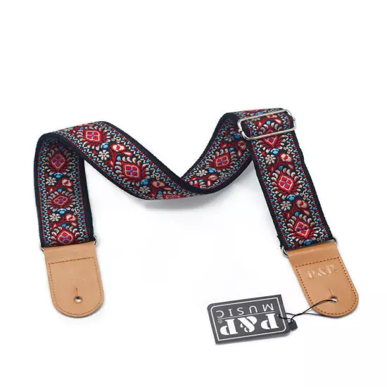 Guitar Bass Belt Embroidered Guitar Strap Leather End for Bass/Acoustic/Electric