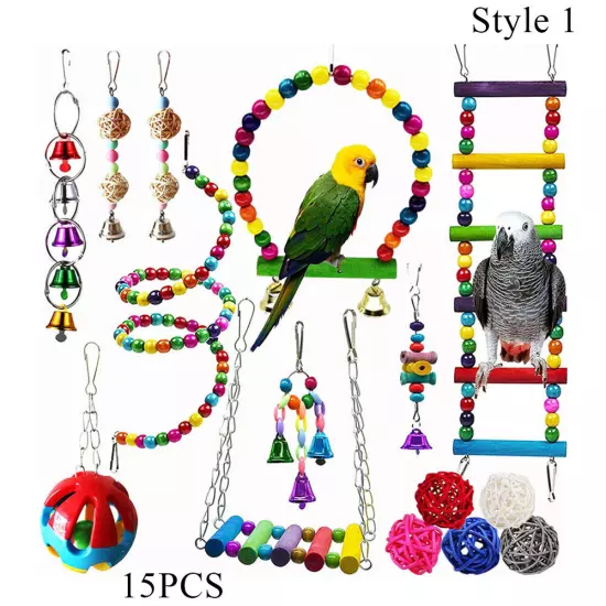 Parrot Toys Set Metal Rope Ladder Takraw Ball Ring Colorful Bell Training Toy