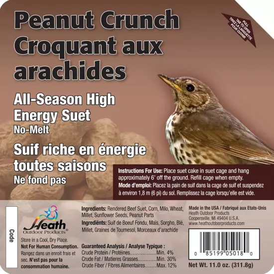 Heath Outdoor Products DD-18 Peanut Crunch Suet Cake, 12-Pack