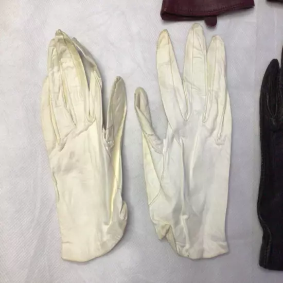 Vintage Womens Gloves Lot of 3 Riding Leather White Black Burgundy