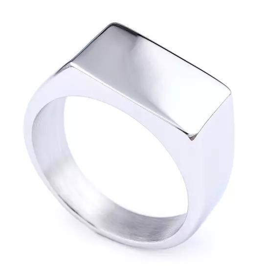 Men's minimalist geometric carved rectangular smooth ring, size 5-15 silver gold