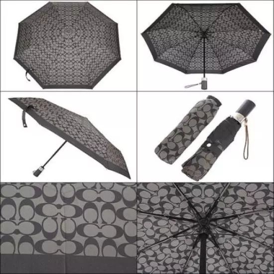 NEW! Coach Signature Umbrella F63364-Black/Gray