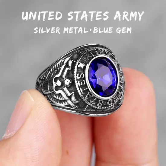 Stainless Steel Men Rings Rhinestone United States Army Eagle Gemstone jewelry