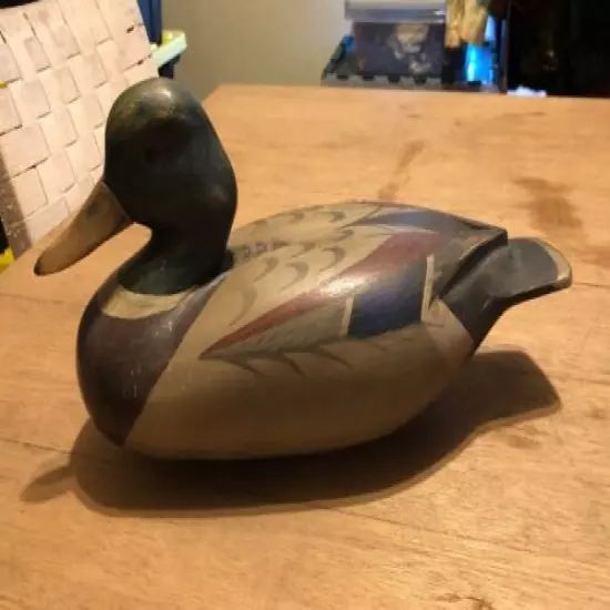 Vintage T.J.'s Hooker Rig Duck Decoy Original Paint Glass Eyes 14”