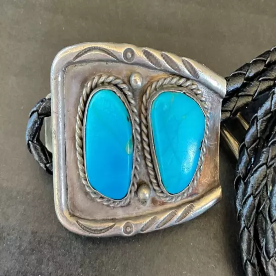 Vintage Navajo Pawn Turquoise Bolo Tie