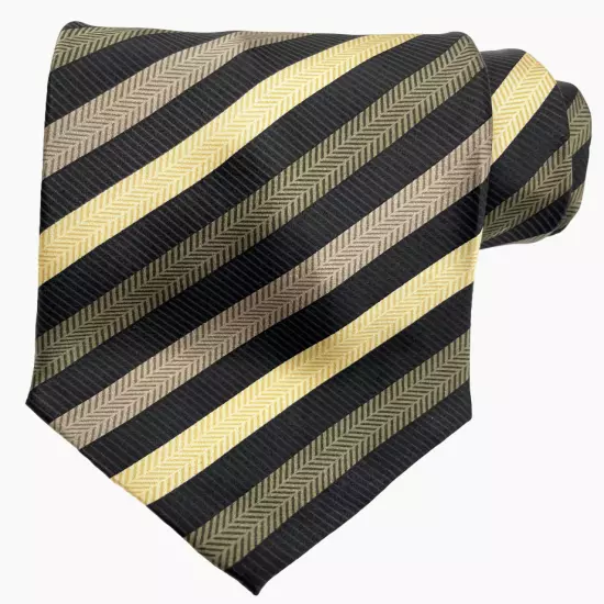 Kilburne & Finch Yellow Green Striped Repp Regimental Necktie Silk Tie 3.8 x 60