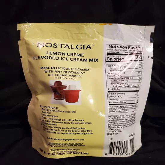 Nostalgia Lemon Creme Ice Cream Mix - Lot of 2 8oz Packs (Best by 1/2026)