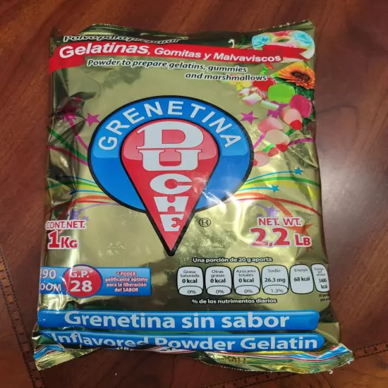 Grenetina Duche 1 Kilogram(2.2 Lb) Grenetina Sin Sabor Unflavored Pwder Gelatin