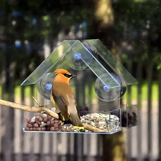 Clear Acrylic Window Bird Feeder with Suction Cups Wild Bird Feeder Garden