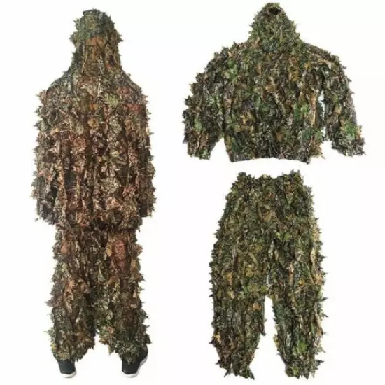 Ghillie Suit Camouflage Leafy Tactical Camo 3D Woodland Forest Hunting Outdoor