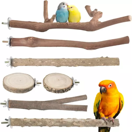 7PCS Bird Perch Stand Natural Grape Wood Pole Standing Parrot Branch Platform