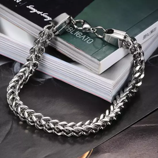 Men Silver Steel Bracelets Heavy Wristband Bangle Chains 2024 Jewelry N5B9