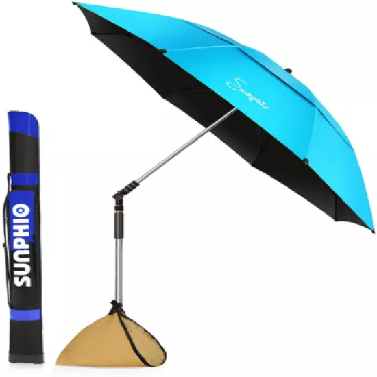 Sunphio Large Windproof Beach Umbrella, Sturdy and UV Protection, Sky Blue 