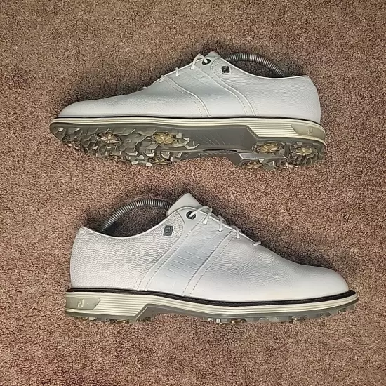 FootJoy Dryjoys Premiere Men's White Leather Golf Shoes, Size 8.5 Wide (53908)