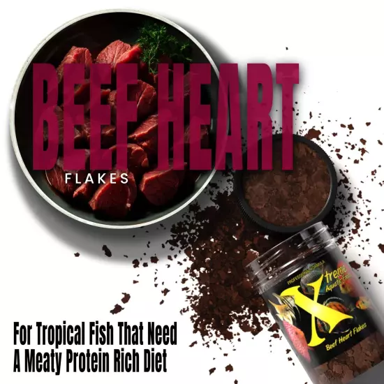 Xtreme Beef Heart Flakes - High Protein, Nutrient-Dense for Tropical & Freshw...