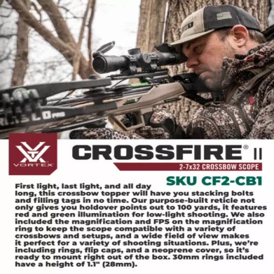 Vortex Optics Crossfire II 2-7x32 Crossbow Scope Kit and Hat Camo Digital Bundle