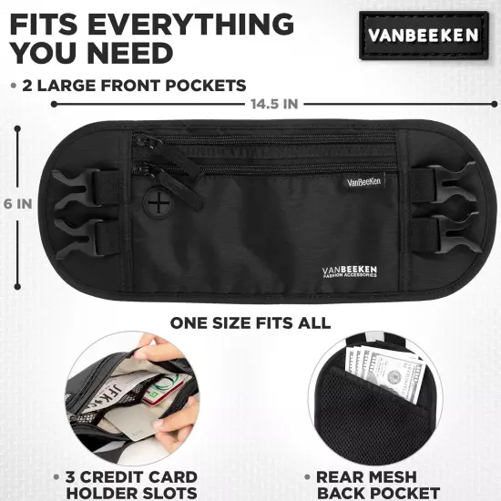 VAN BEEKEN Money Belt - RFID Passport Holder Men, Travel Wallet, Money Belt for 