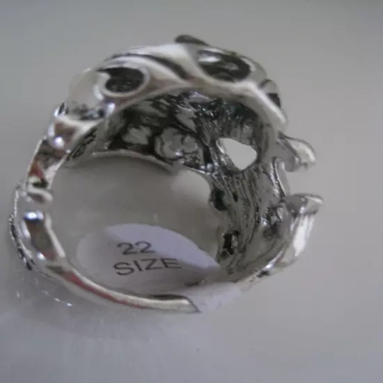 Skull Ring Flame Head Size 12 Mens Silver Tone Metal NEW