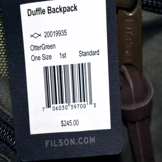 FILSON Otter Green Nylon Pheasants Forever DUFFLE BACKPACK 10 x 20