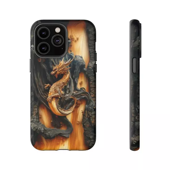 For iPhone, Samsung Galaxy, Pixel - Phone Case Cover - Carved Wood Dragon Print