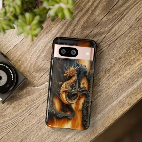 For iPhone, Samsung Galaxy, Pixel - Phone Case Cover - Carved Wood Dragon Print