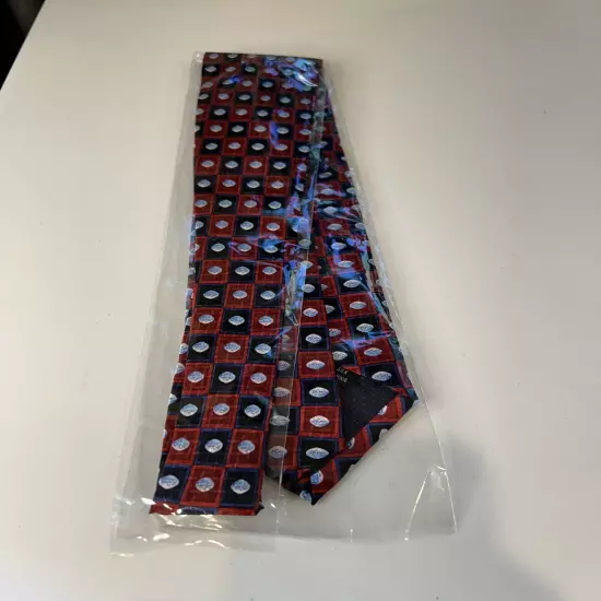 New In Bag Pfizer Viagra Tie Red Geometric Blue Pattern Printed Silk Necktie