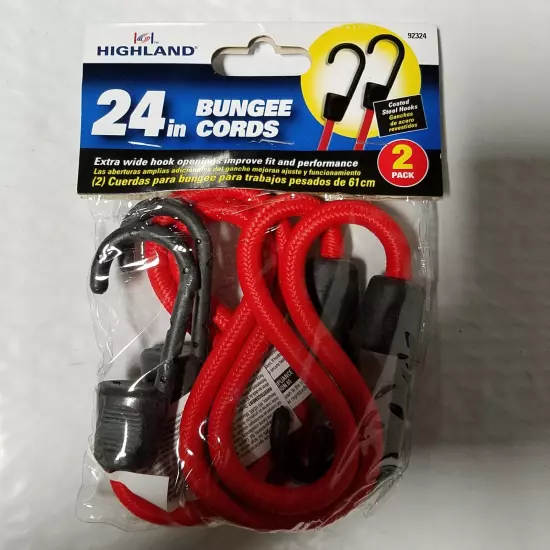 6 Pack 24" RED Bungee Cords Plastic Molded Steel Hooks Cargo, Curtains, Luggage