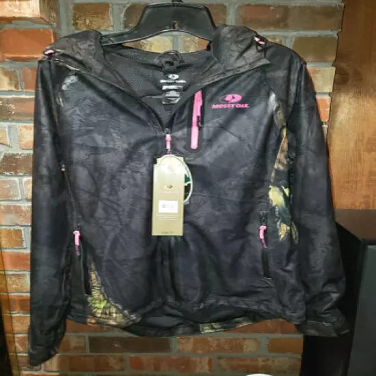 Women's MOSSY OAK-S (34/36)-Black with Camo print, Hooded Hunting Jacket