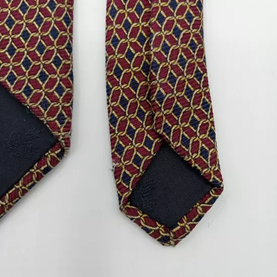 Brooks Brothers Makers Mens Silk Foulard Tie-Burgundy Navy Gold 60" Necktie Vtg