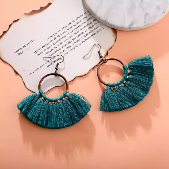 Fashion Women Bohemian Earrings Long Tassel Fringe Drop Dangle Ear Stud Jewelry