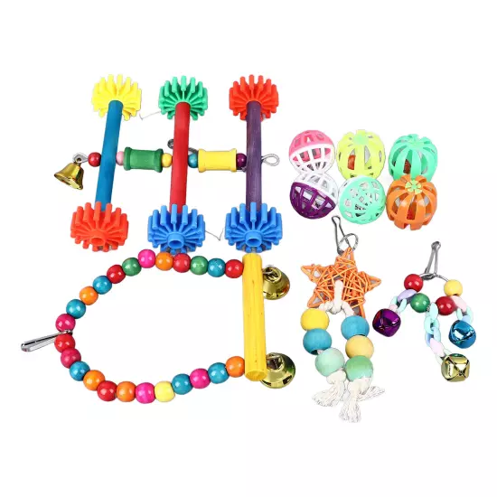 Bird Toy Set Colorful Climbing Chewing Swing Bell String Ball Parrot Cage Toys