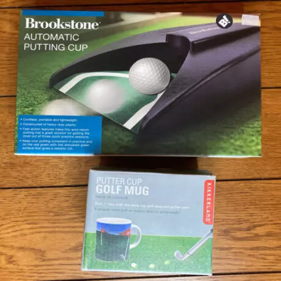 Automatic Indoor GOLF Putter Practice Cup + Putter Coffee Mug Brookstone