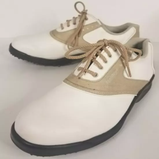 Footjoy Golf Shoes Greenjoy Size 9W Womens White Leather Saddle Softspike