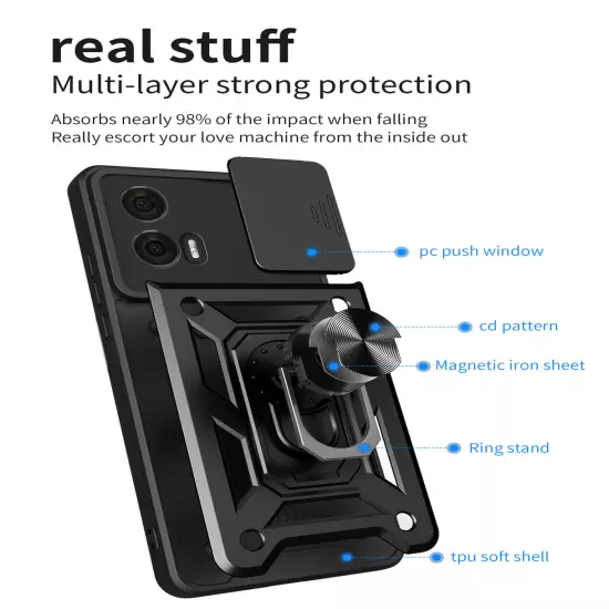 For Motorola Edge 2024 Shockproof Ring Stand Case Armor Rugged+Camera Lens Cover