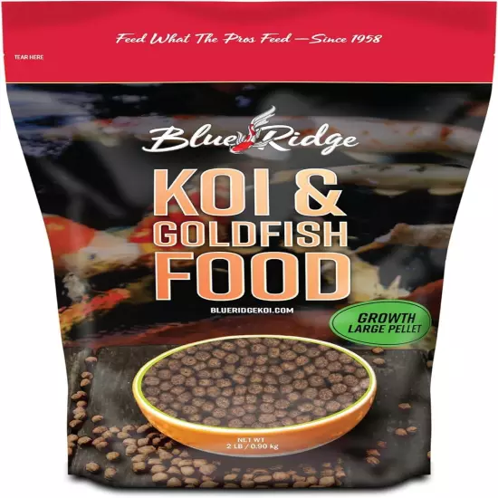 Blue Ridge Koi Fish Food 2lb - Koi Food 3/16” Large Growth Formula, Goldfish Foo