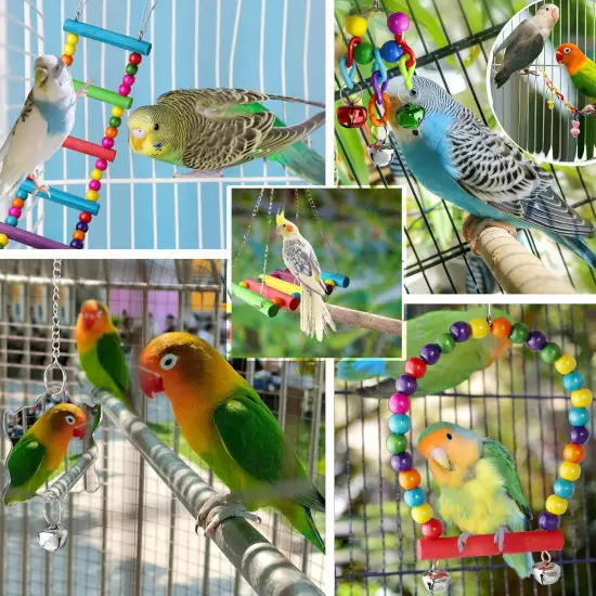 Bird Parakeet Cockatiel Toys, Hanging Bell Pet Bird Cage Hammock Swing Climbing